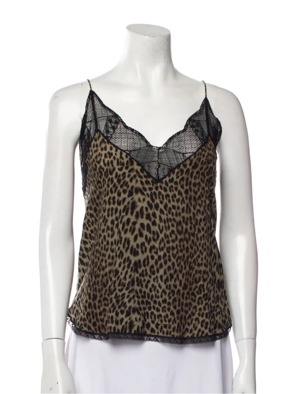 Zadig & Voltaire Leopard Print Lace-Trim Silk Cami - Brown & Black